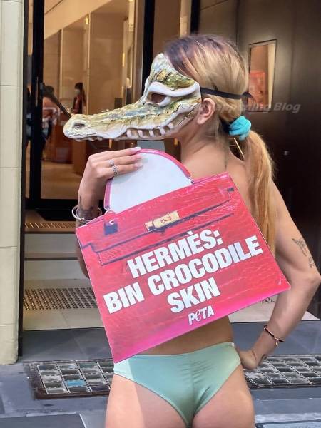 Animal Rights Activists In Bikinis And Masks Protest Against Cruelty To Crocodiles