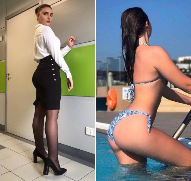 Sexy Flight Attendants With And Without Their Uniforms