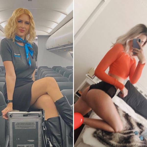 Sexy Flight Attendants With And Without Their Uniforms