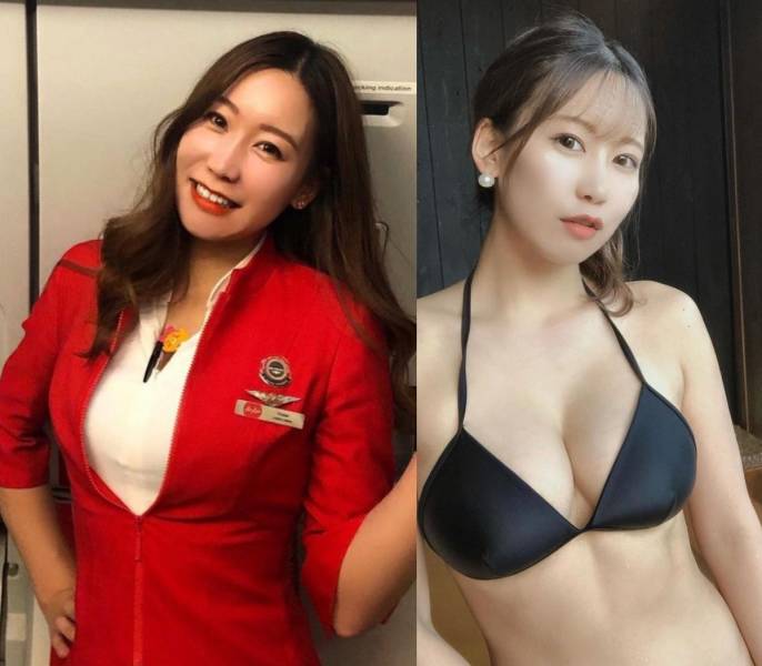 Sexy Flight Attendants With And Without Their Uniforms