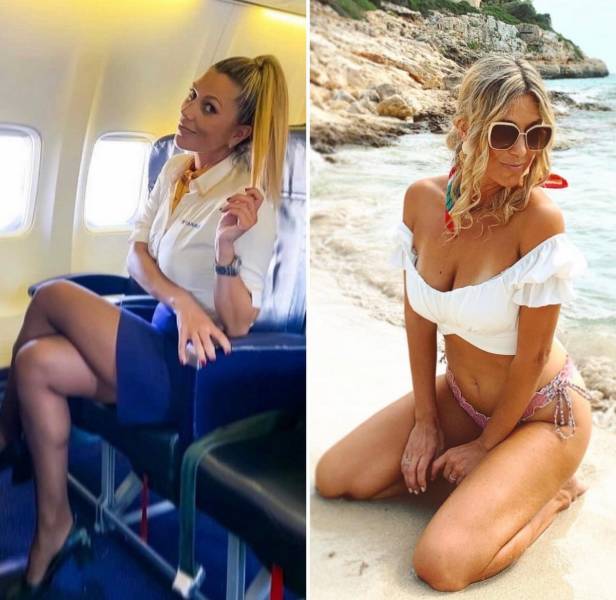Sexy Flight Attendants With And Without Their Uniforms