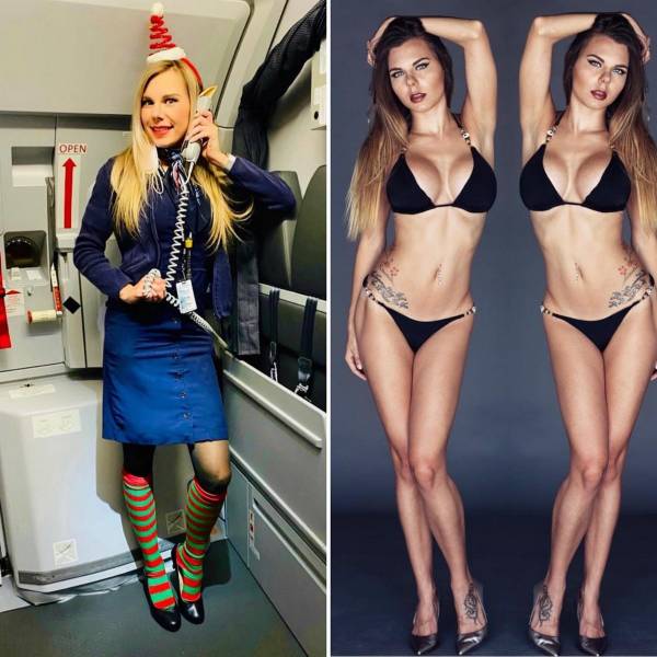 Hot Flight Attendants With And Without Their Uniforms