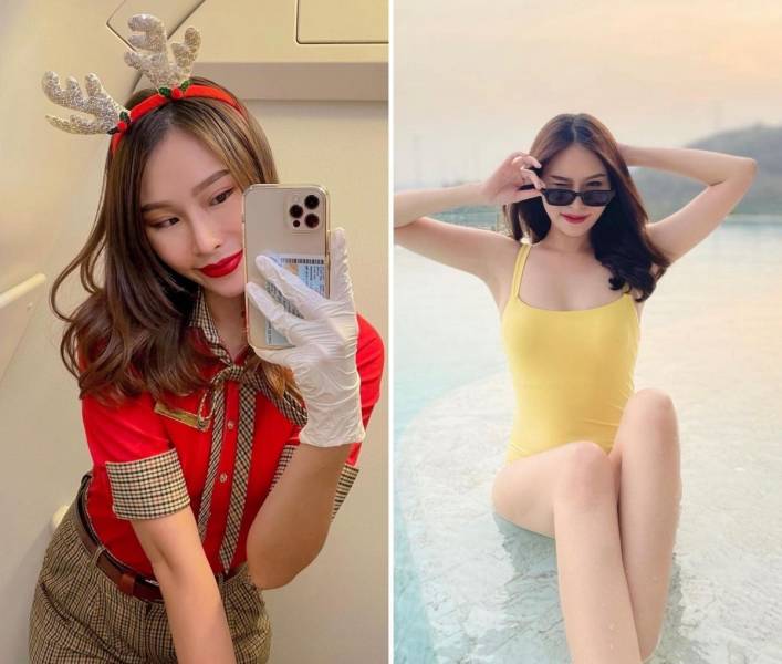 Hot Flight Attendants With And Without Their Uniforms