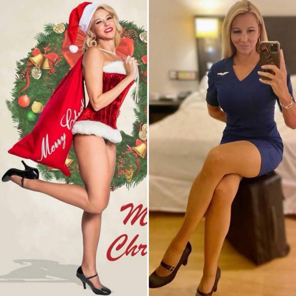 Hot Flight Attendants With And Without Their Uniforms