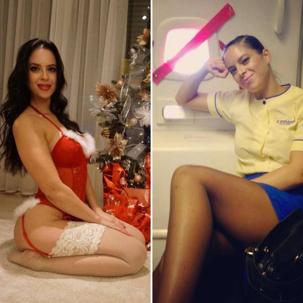 Hot Flight Attendants With And Without Their Uniforms