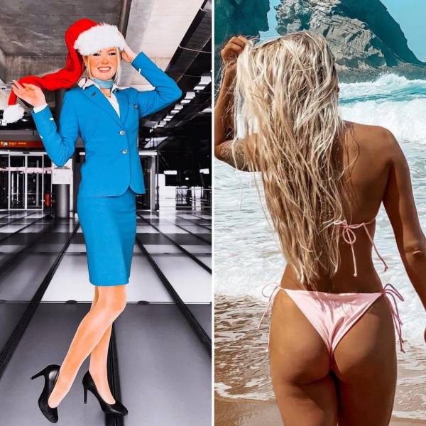 Hot Flight Attendants With And Without Their Uniforms