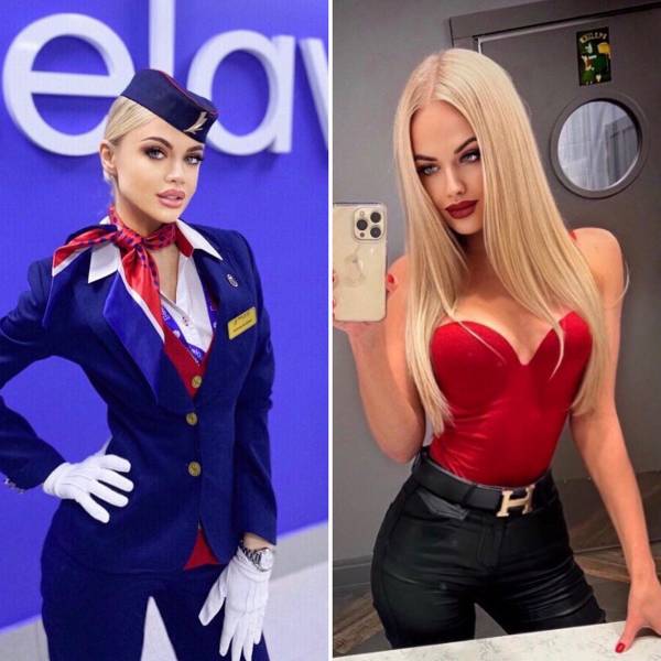 Hot Flight Attendants With And Without Their Uniforms