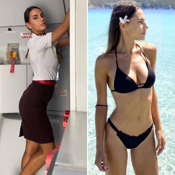 Hot Flight Attendants With And Without Their Uniforms