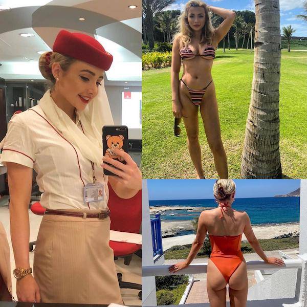 Hot Flight Attendants With And Without Their Uniforms