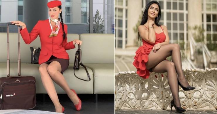 Hot Flight Attendants With And Without Their Uniforms