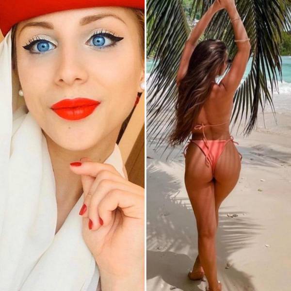 Hot Flight Attendants With And Without Their Uniforms