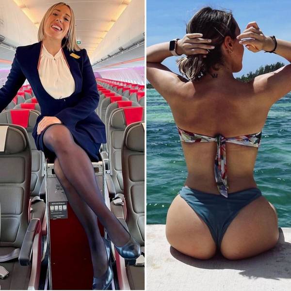 Hot Flight Attendants With And Without Their Uniforms