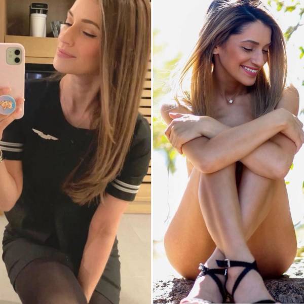 Hot Flight Attendants With And Without Their Uniforms