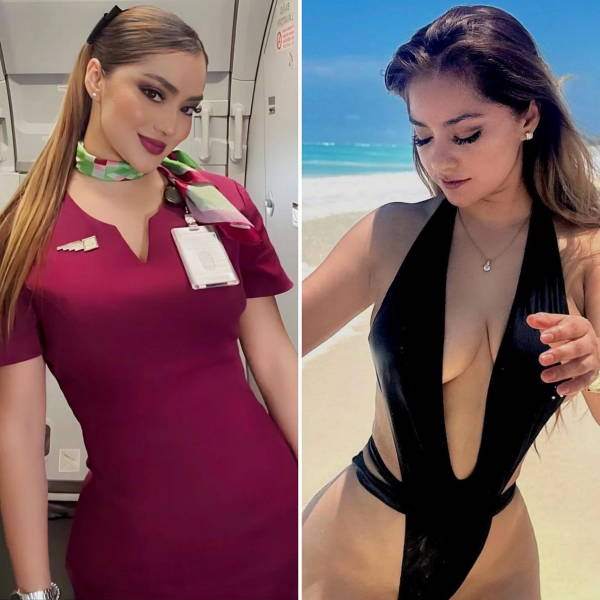Hot Flight Attendants With And Without Their Uniforms