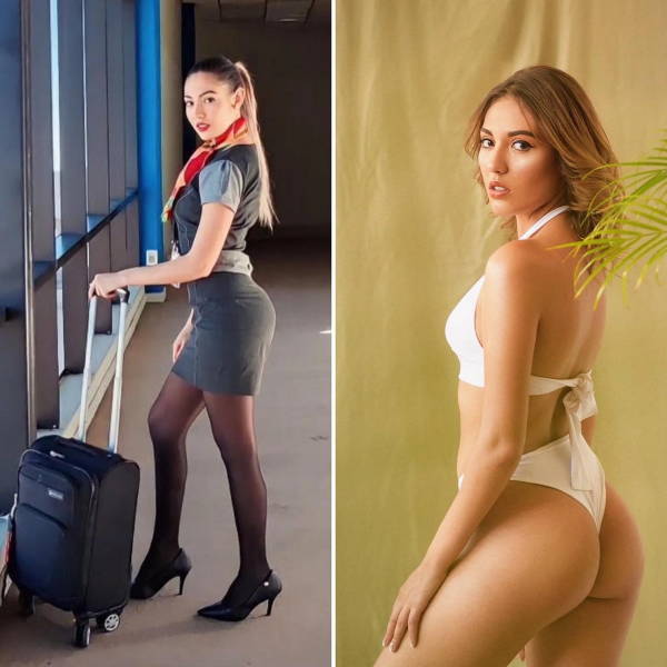 Hot Flight Attendants With And Without Their Uniforms