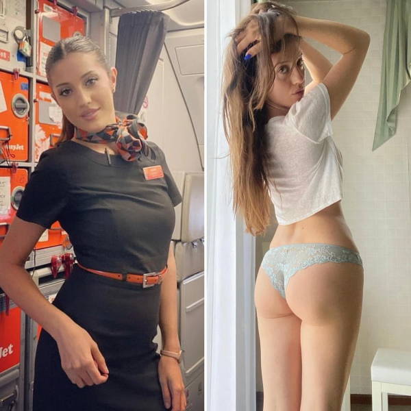 Hot Flight Attendants With And Without Their Uniforms